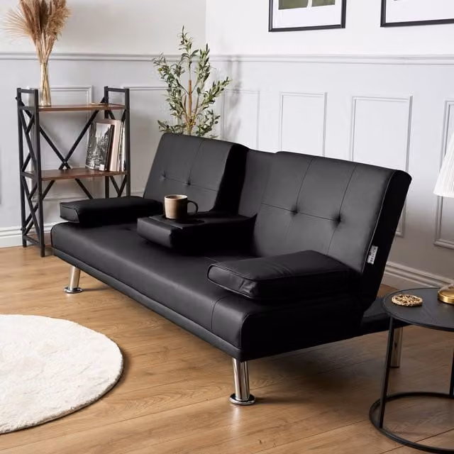 Bravich LTD Manhattan 2 Seater Click Clack Sofa Bed in Black Faux Leather – 1