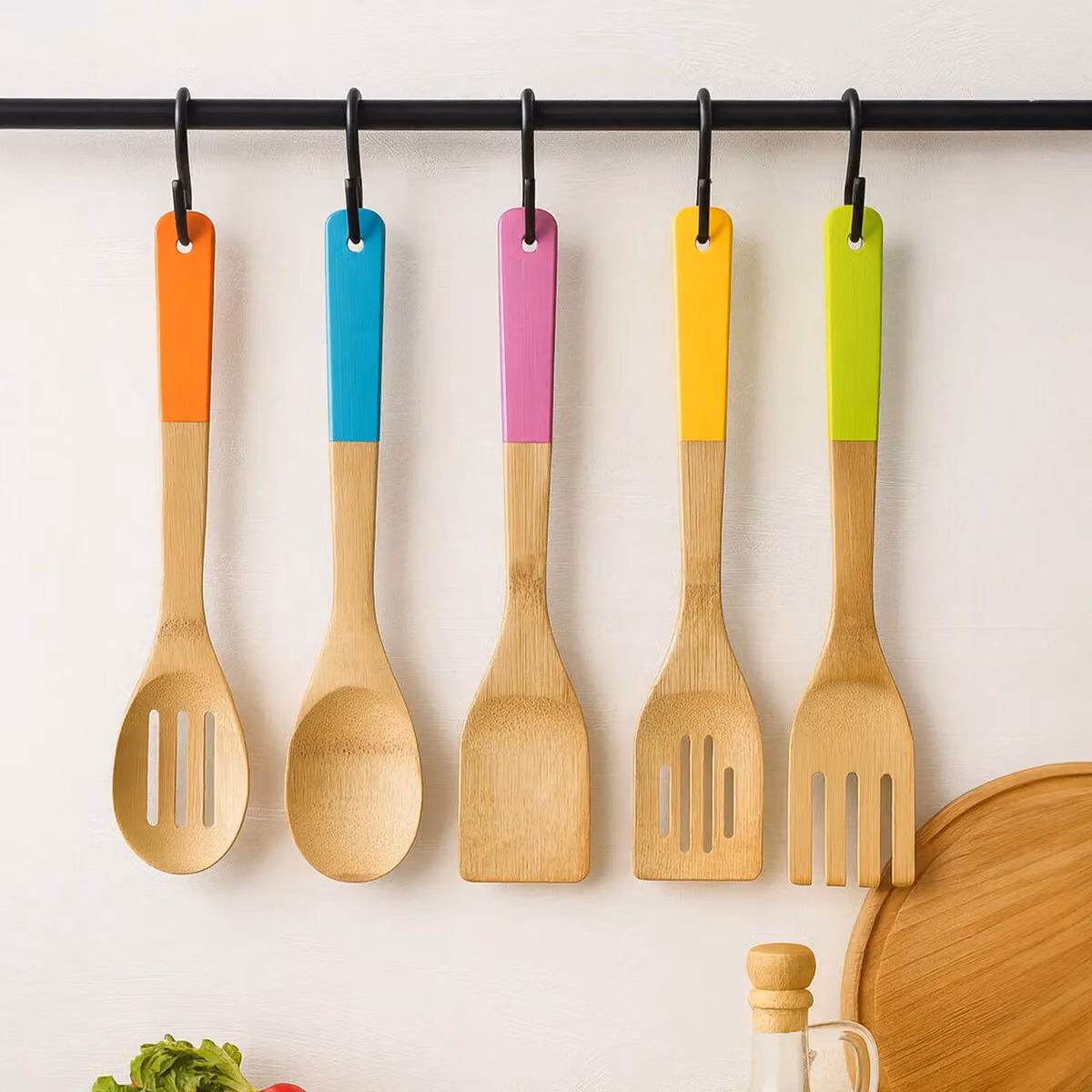 Orsina 5 Piece Bamboo Kitchen Utensil Set with Multicolour Handles – 2
