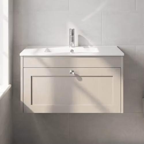 Balterley Wall Hung Vanity Unit with Rectangular Basin and Single Soft Close Drawer, Pebble Grey, W: 80 cm, D: 45.3 cm, H: 43.1 cm – 2