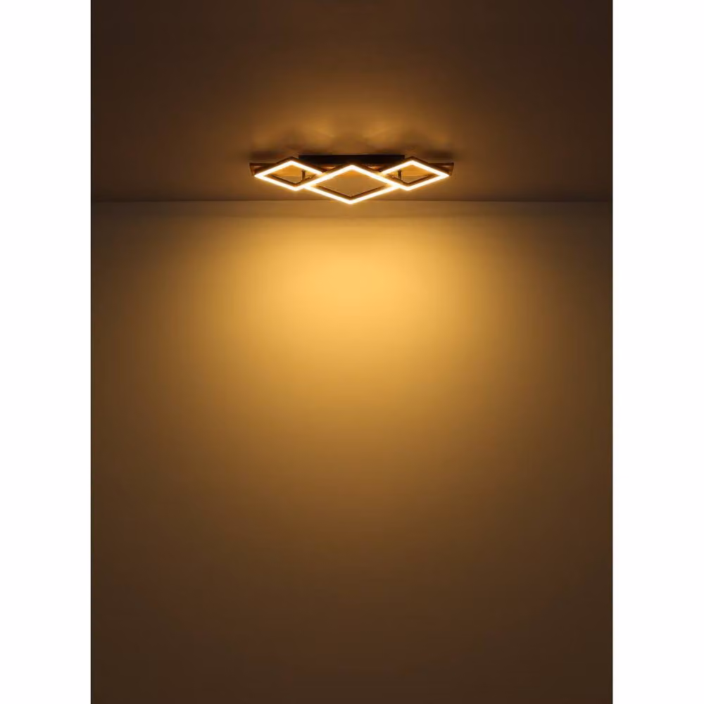 Globo Lighting Modern Square LED Ceiling Light in Black and Brown Wood – 3
