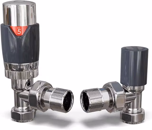 Talus Flair Anthracite Chrome Thermostatic Radiator Valve and Lockshield Straight Set