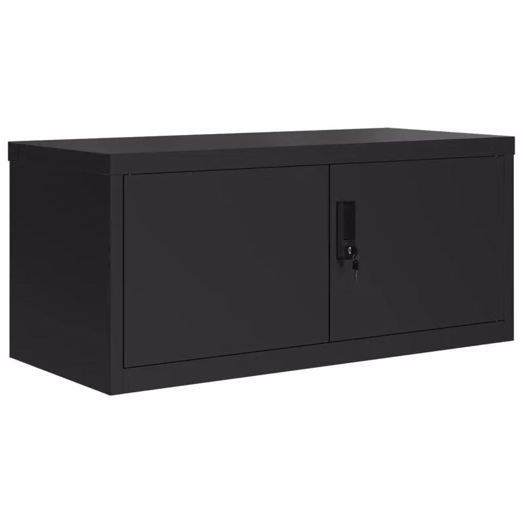 Berkfield Home Black Metal Filing Cabinet with Hinged Doors and Adjustable Shelves, W/D/H: 90 x 40 x 145 cm