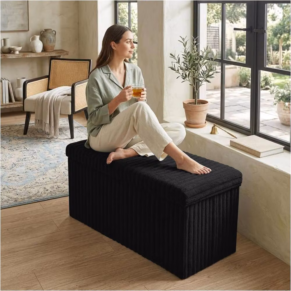 GAVENO CAVAILIA Black Upholstered 2 Seater Storage Bench Ottoman – 3