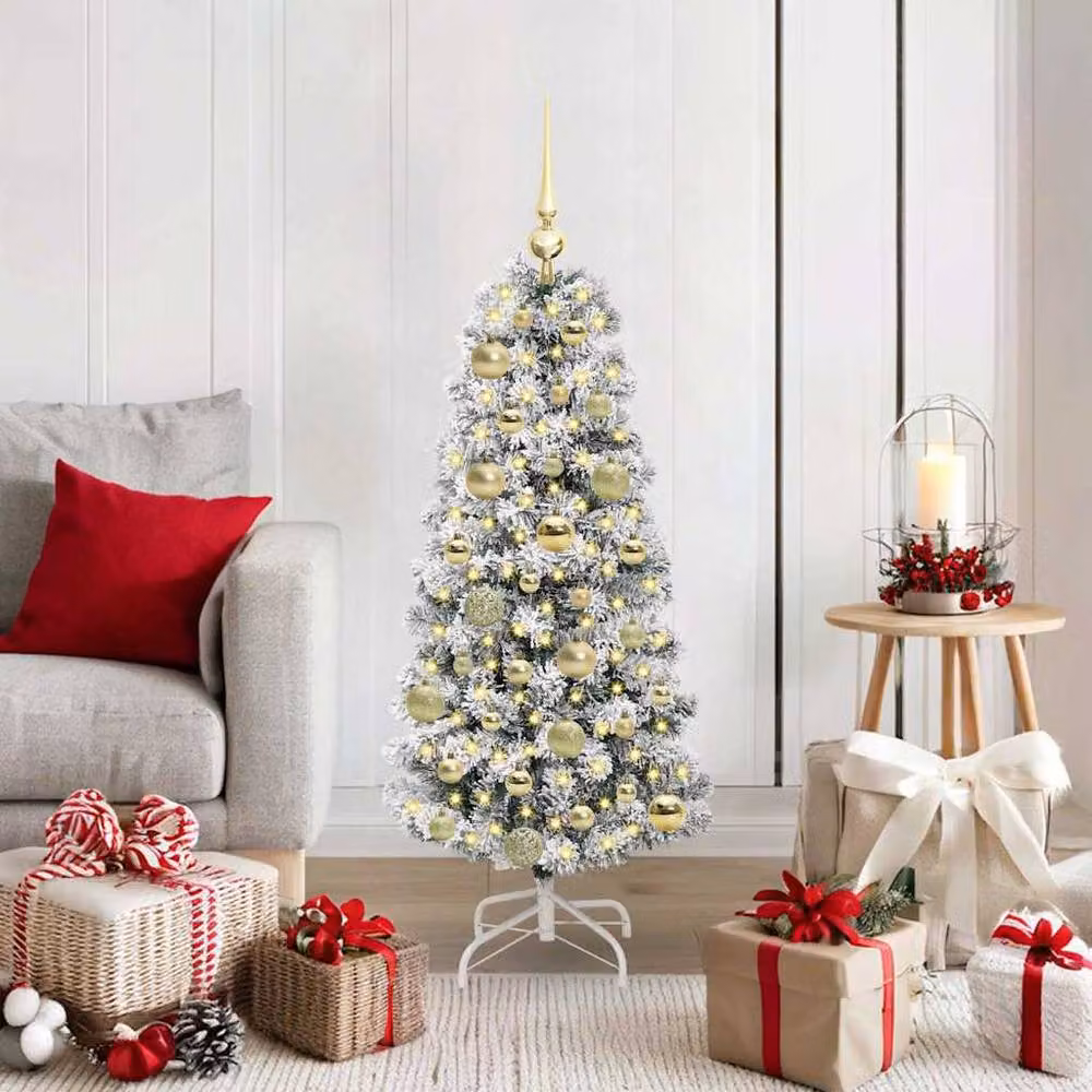 Berkfield Home Realistic Artificial Hinged Tabletop Christmas Tree in Green and White, Height: 120 cm – 2