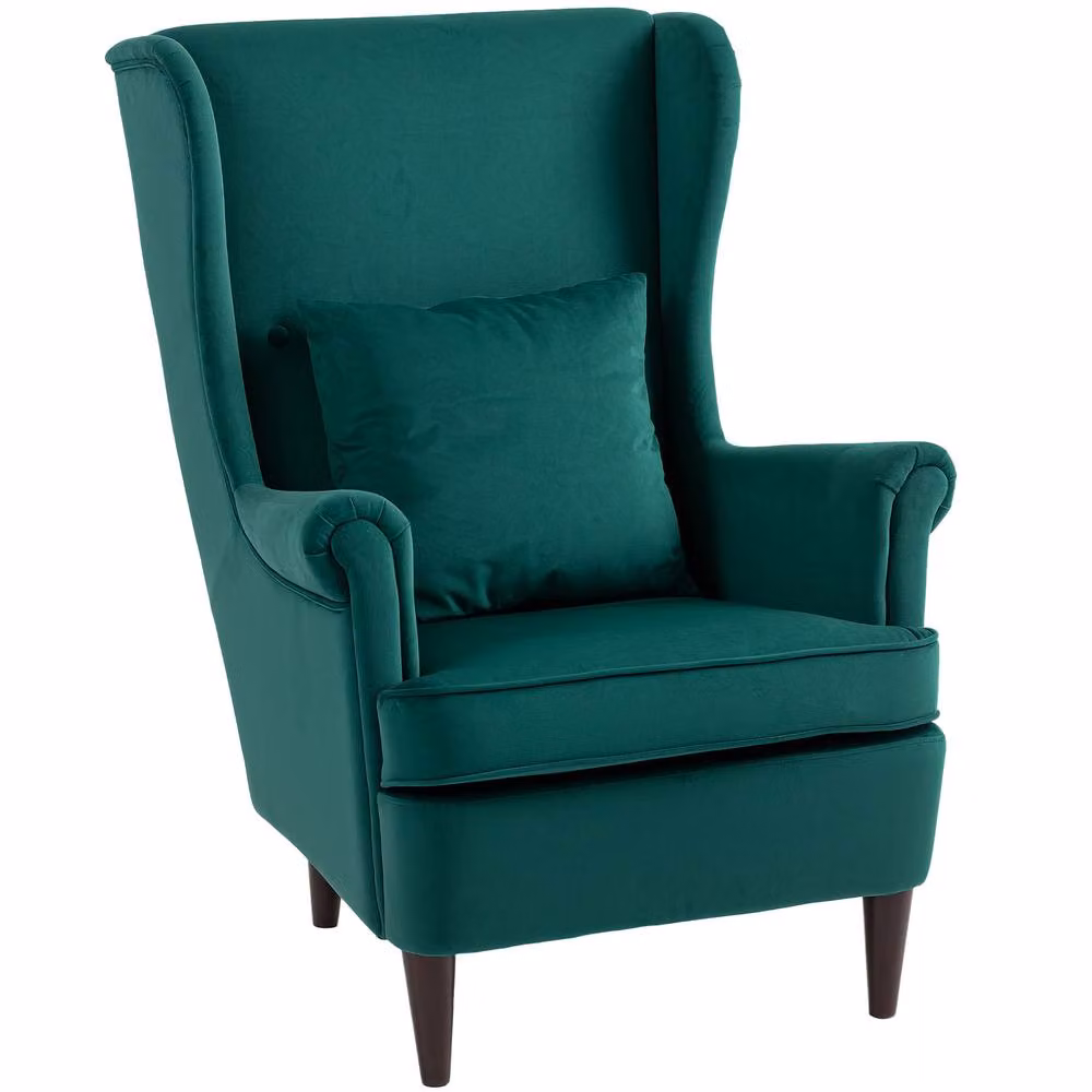 HOMCOM Modern Velvet Wingback Accent Chair in Dark Green – 2