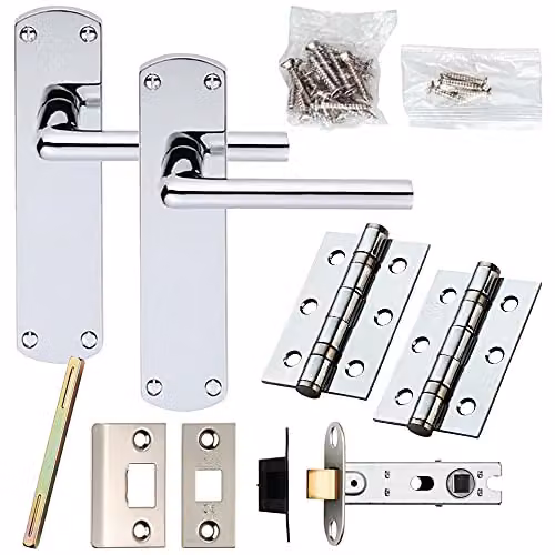 Loops Chrome Rounded Straight Bar Door Handle and Latch Pack with Backplate 170 x 42 mm