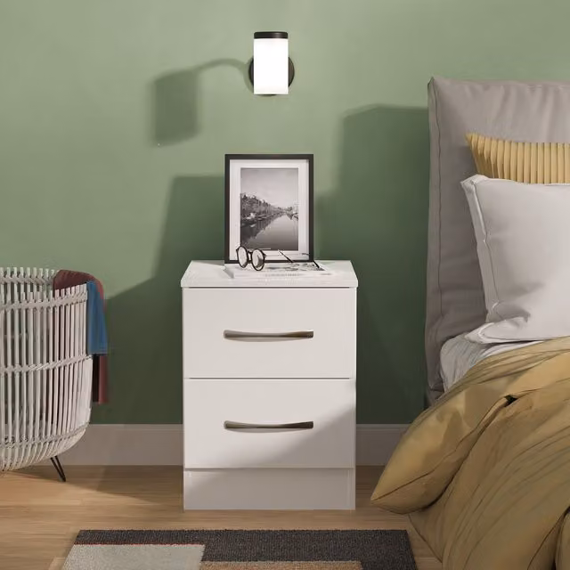 Avon 2 Drawer Bedside Cabinet in White Matt – 1