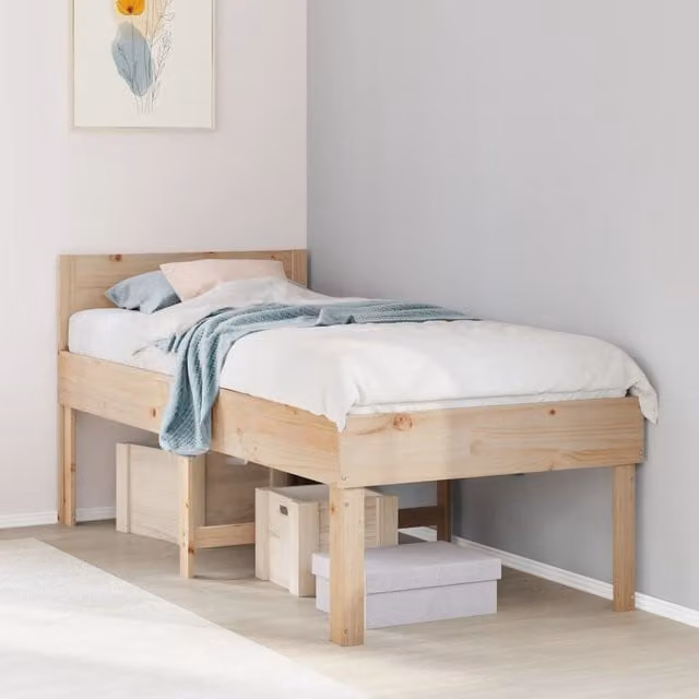 Berkfield Home Single Solid Wood Pine Bed Frame in Brown, W/D/H: 90 x 190 cm