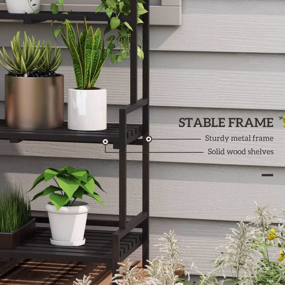 STILVORA 3 Tier Plant Stand with Hooks, Black, H 170 x W 110 x D 34 cm – 5