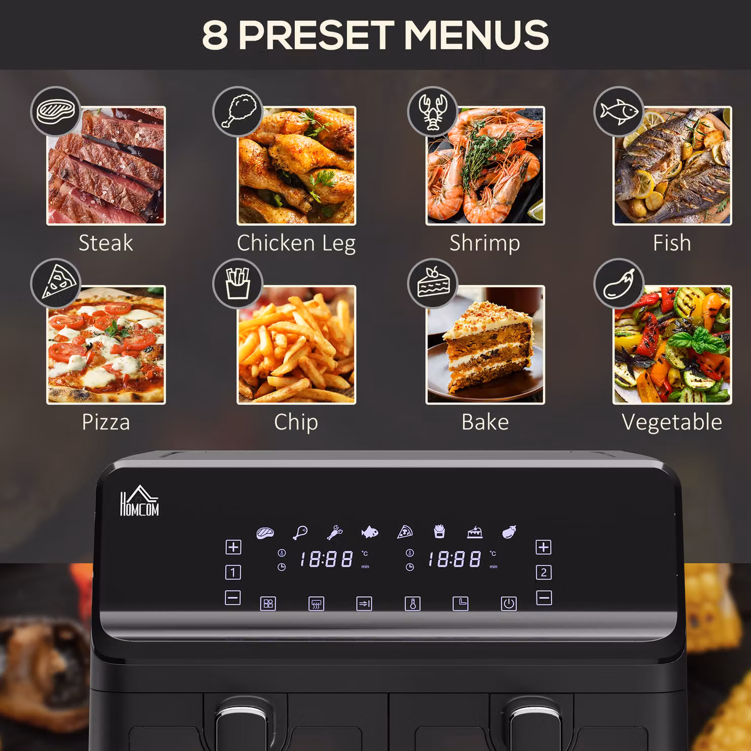 HOMCOM 8L Double Air Fryer Oven with Digital Display and 8 Presets, Black – 5