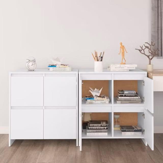 Berkfield Home Set of 2 White Minimalist Sideboards in Matt Engineered Wood W: 70 cm, D: 41 cm, H: 75 cm – 1