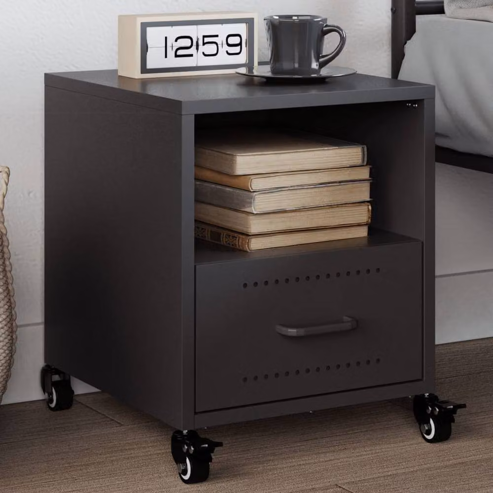 Berkfield Home Stylish Black Metal Bedside Cabinet W/D/H: 36 x 39 x 43.5 cm – 2