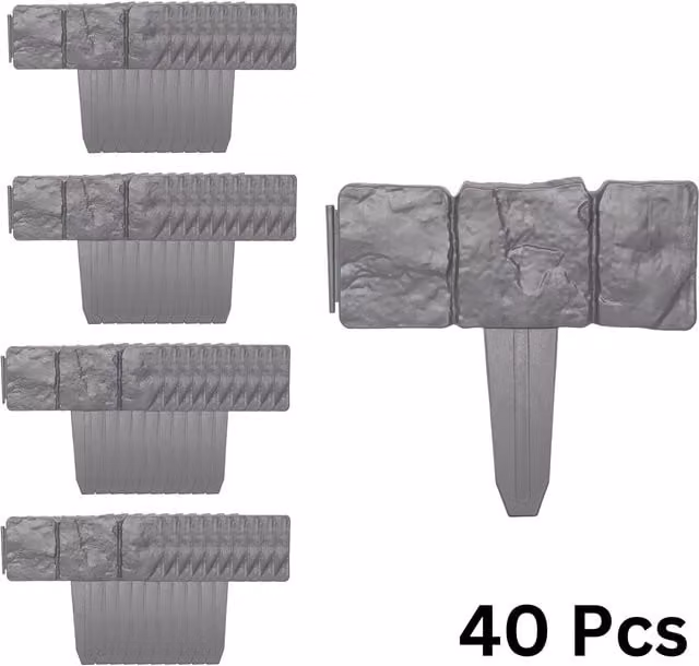 Samuel Alexander Set of 40 Grey Cobble Stone Effect Plastic Garden Edging Borders, 23cm – 1