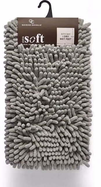 GAVENO CAVAILIA Grey Chenille Microfibre Non-Slip Bath Mat, W: 50 cm, D: 80 cm – 1