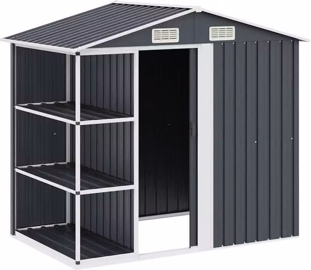 Berkfield Home Garden Shed with Shelving in Anthracite Grey, W/D/H: 205 x 130 x 183 cm – 1