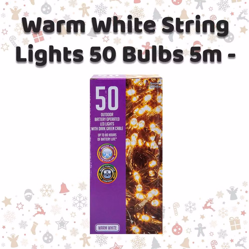 VFM e-Store Warm White Christmas String Lights with 50 Bulbs and White Cable – 2