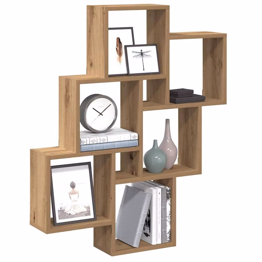 Berkfield Home Artisan Oak Wall Cube Shelf, Brown, W: 78 cm, D: 15 cm, H: 93 cm – 2