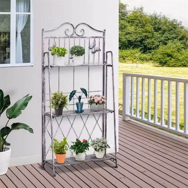 Havendro 3 Tier Metal Folding Plant Stand Display Rack in Silver