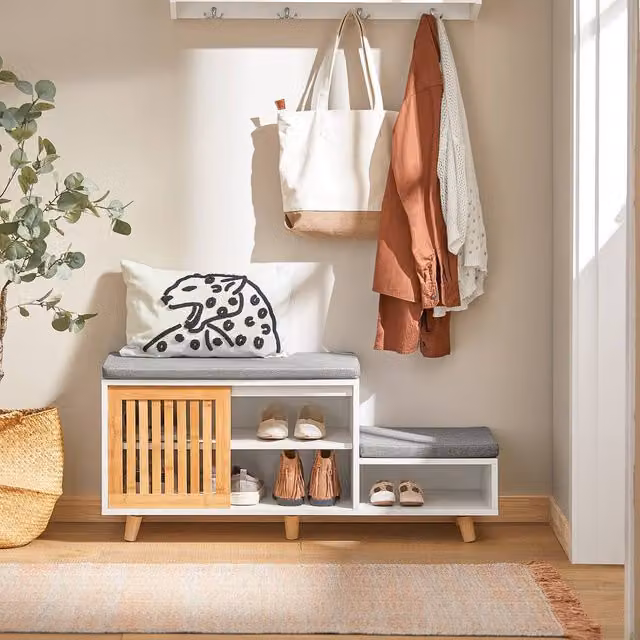SoBuy Scandinavian Style Hallway Shoe Rack Bench in White and Grey – 1