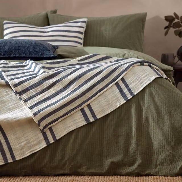 Make It A Home Reversible Woven Striped Blue Cotton Muslin Bedspread