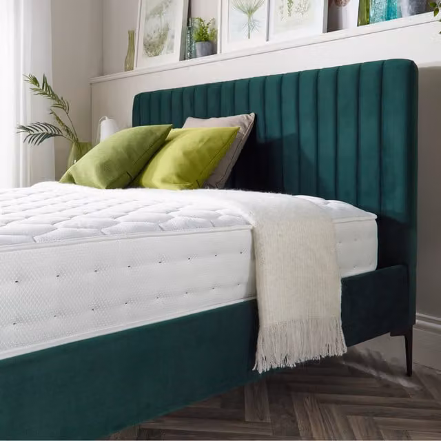 Aspire Green Velvet Upholstered Bed Frame, W/D/H: 180 x 200 cm