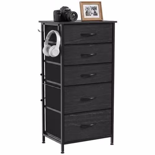 HOMCOM Modern Black Chest of Drawers for Bedroom with 5 Fabric Drawers
