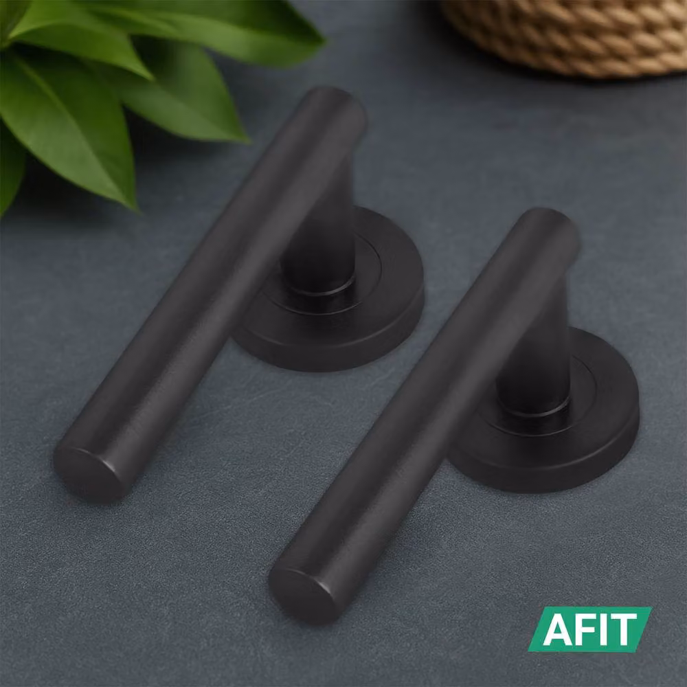 AFIT Black T-Bar Bathroom Door Handles with WC Lock and Hinges, 2 Pack – 7