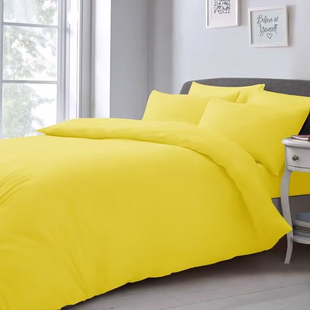 Velosso Plain Microfibre Duvet Cover and Pillowcase Set in Yellow and Orange, W: 140 cm, L: 200 cm