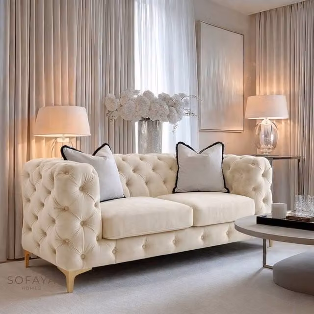Sofaya Monaco 2 Seater Chesterfield Velvet Sofa in Beige – 1