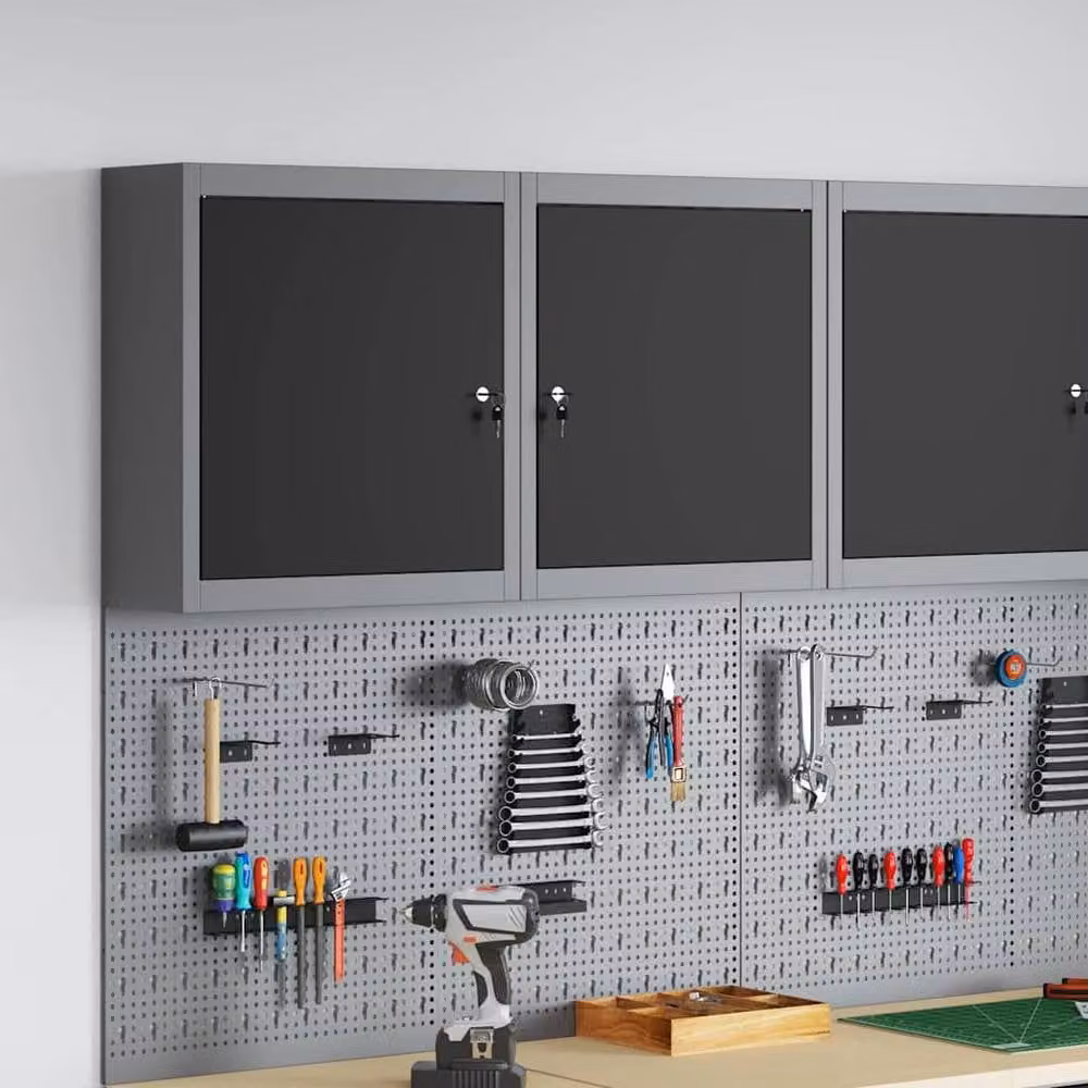 Berkfield Home Wall-Mounted Metal Tool Cabinet in Black and Grey, W/D/H: 50 x 20 x 55 cm – 2