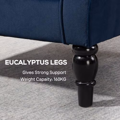HOMCOM Retro Wingback Accent Chair in Blue Velvet with Solid Wood Frame, W/D/H: 74.0 x 102.0 x 86.0 cm – 4