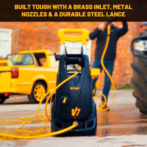 V-TUF Professional Pressure Washer V 7 in Black with 195 Bar Max Pressure, 7.2 L/min Flow Rate, 10m Hose Reel, Metal Lance and Snow Foam Bottle – 2