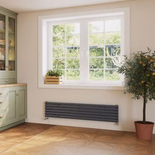 UK Radiators Omeara Axis Anthracite Elliptical Tube Horizontal Designer Radiator W: 160 cm, H: 34.8 cm – 3