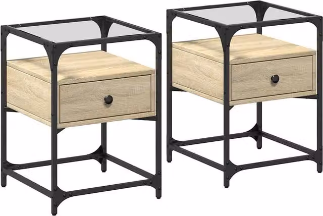 Berkfield Home Set of 2 Bedside Cabinets in Sonoma Oak and Light Tan, W/D/H: 40 x 40 x 55 cm – 1