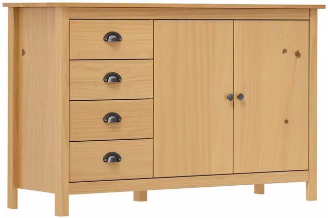 Berkfield Home Hill Sideboard in Honey Brown Solid Pine Wood, W/D/H: 130 x 40 x 80 cm