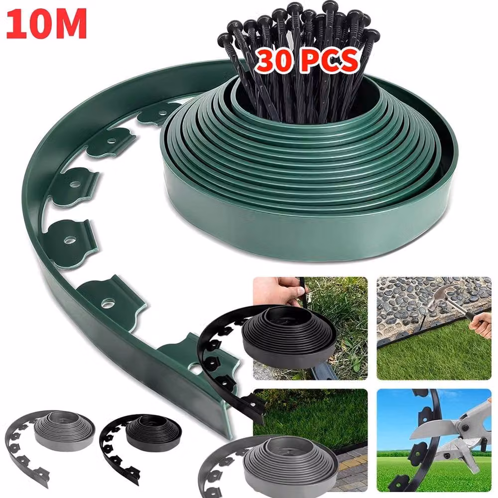 NESTLUNE Green Flexible Garden Border Edging for Grass and Lawns – 4
