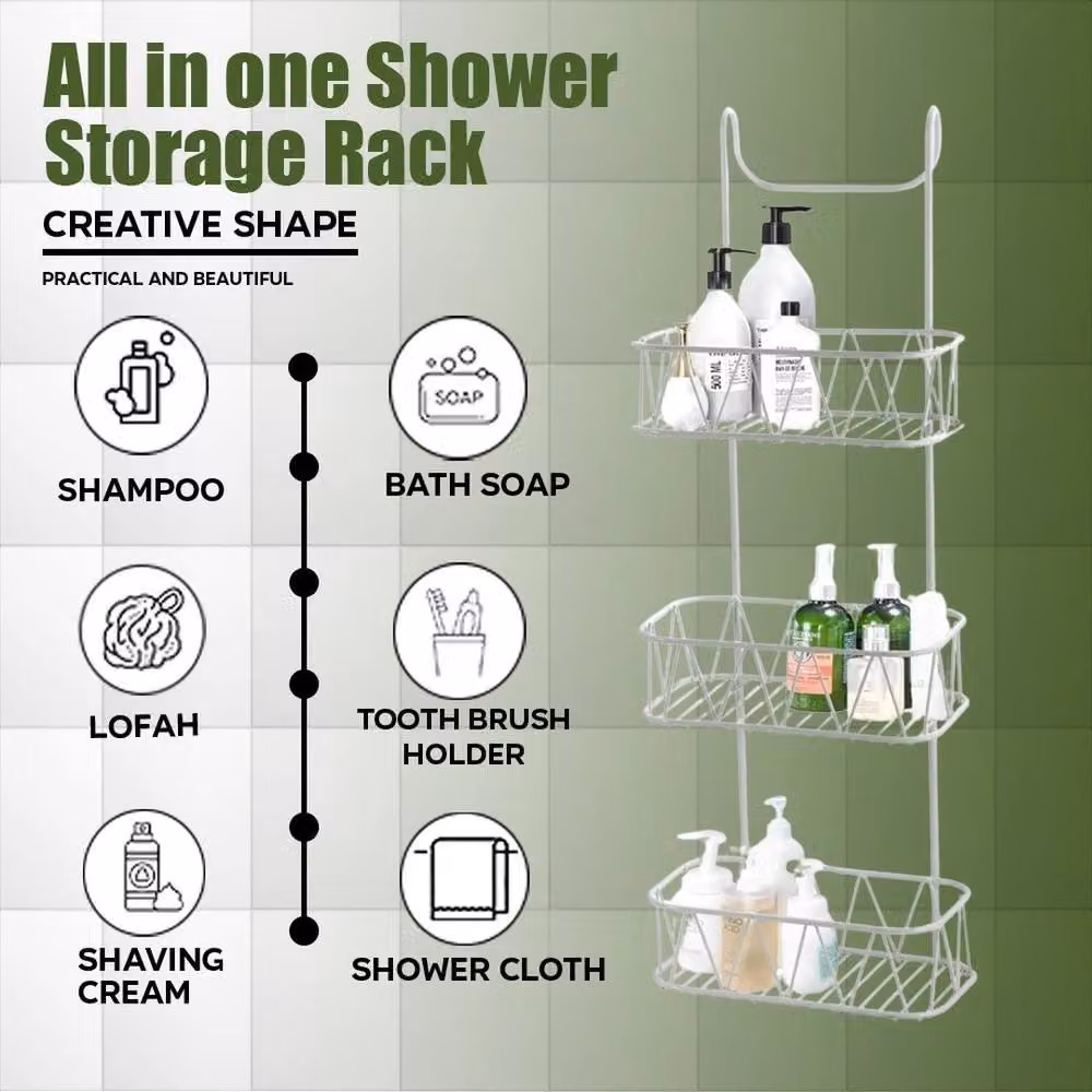 PAWNORA 3 Tier White Rustproof Stainless Steel Over Shower Screen Hanging Caddy – 2