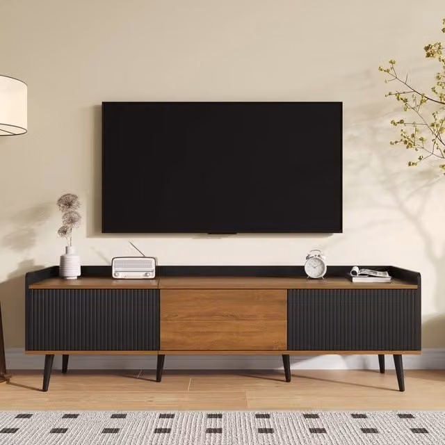 Matteo Modern Black and Natural Wood Effect TV Unit with 3 Doors – 1