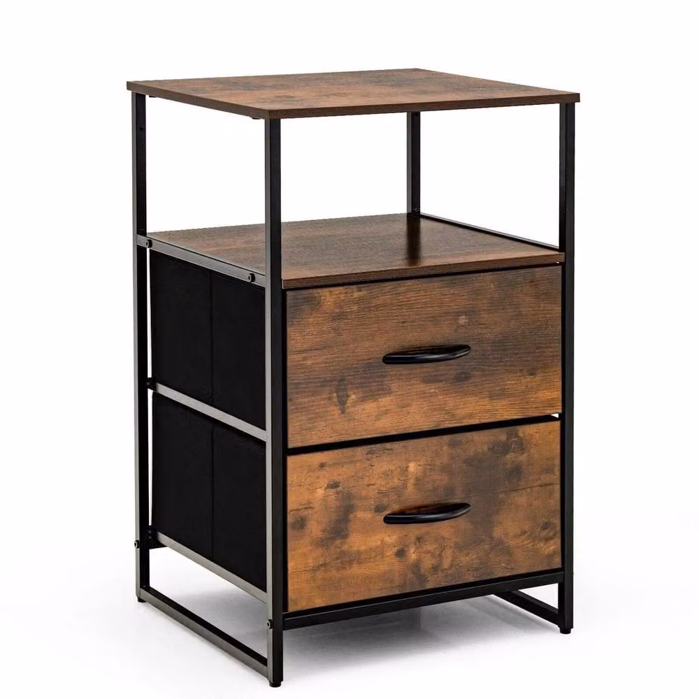 Kelvenix Industrial 2-Drawer Metal and Plastic Storage Cabinet in Brown – 3