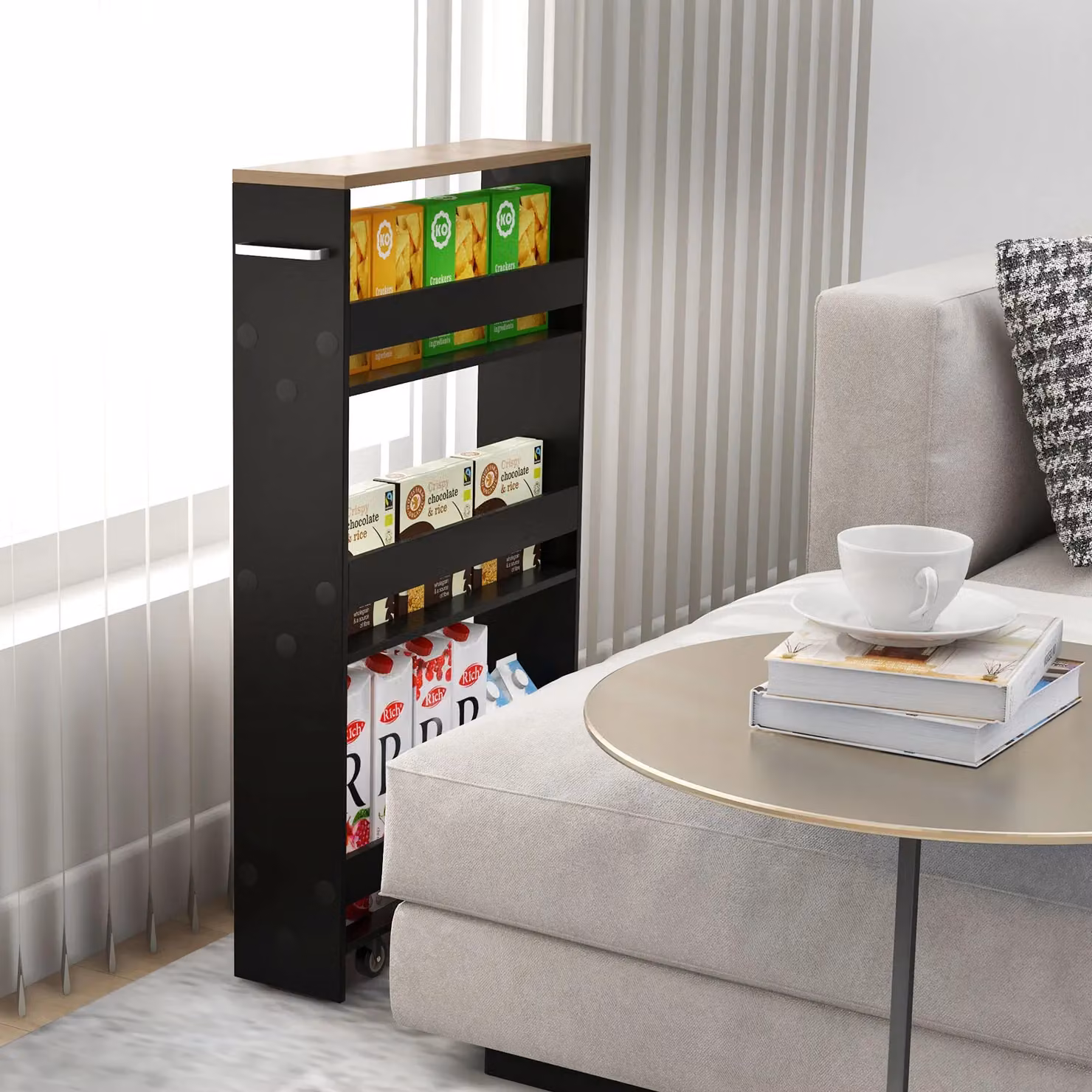 Costway 3-Tier Slim Rolling Kitchen Serving Cart with Open Shelves in Black – 3