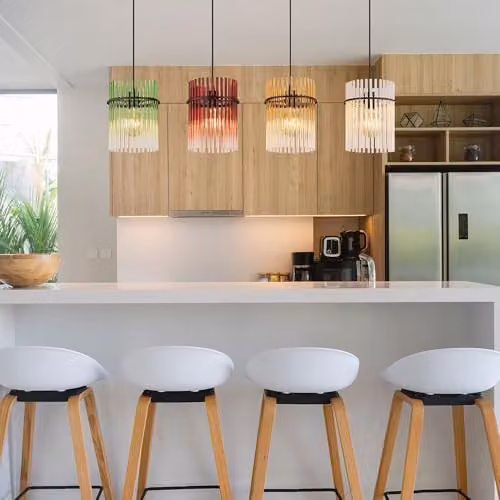 Netlighting Gorley Bar Pendant Light with Multicolour Glass Shades and Black Metal, H 140 cm – 5