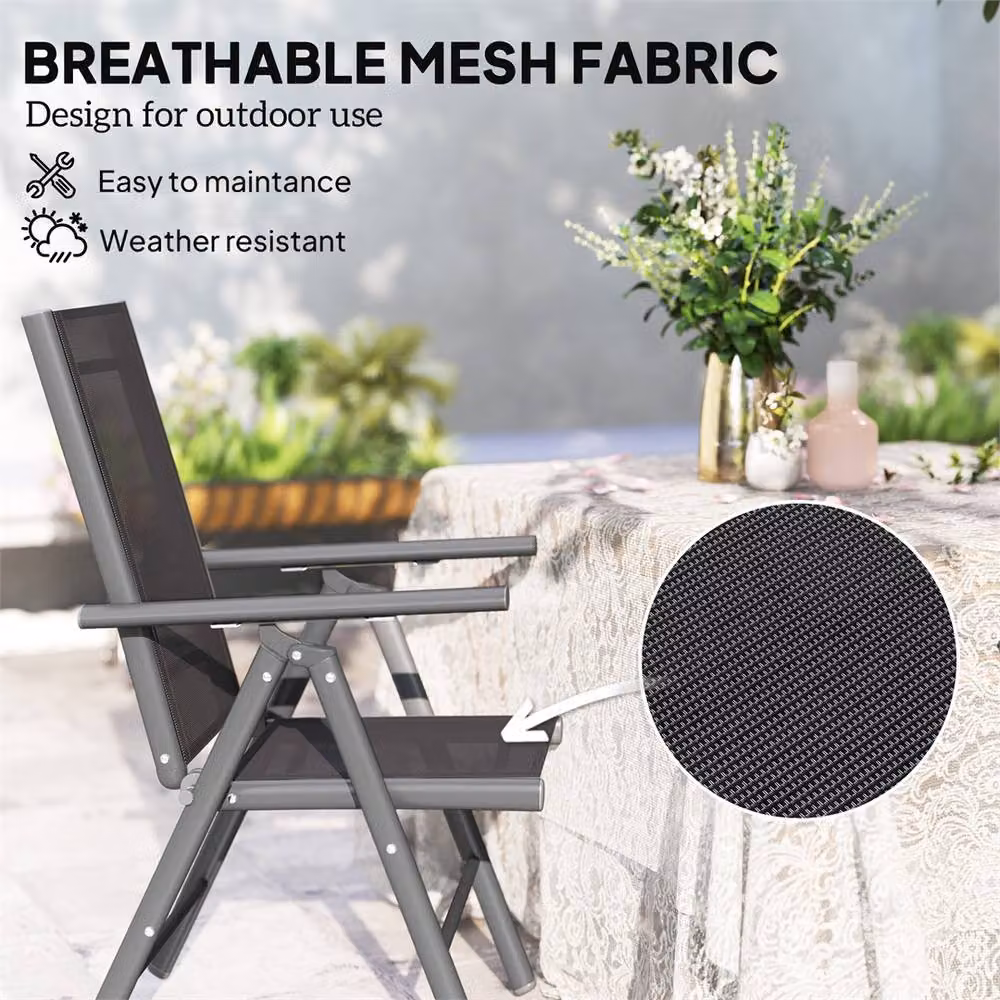 EONLION Set of 2 Modern Anthracite Grey Folding Garden Chairs in Matt Aluminium – 3