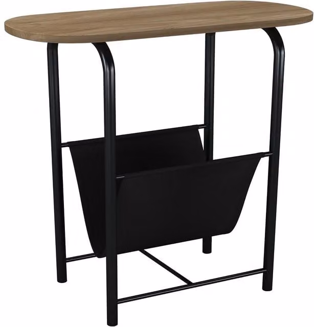 EONLION Slim Oval Side Table with Magazine Holder in Light Oak, W/D/H: 25.0 x 58.0 x 55.0 cm