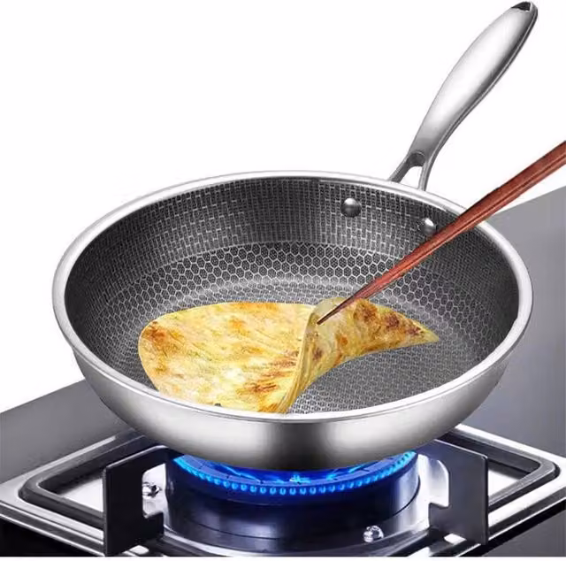 Havendro Stainless Steel Geo Hex Non-Stick Induction Frying Pan, Silver, 24 cm