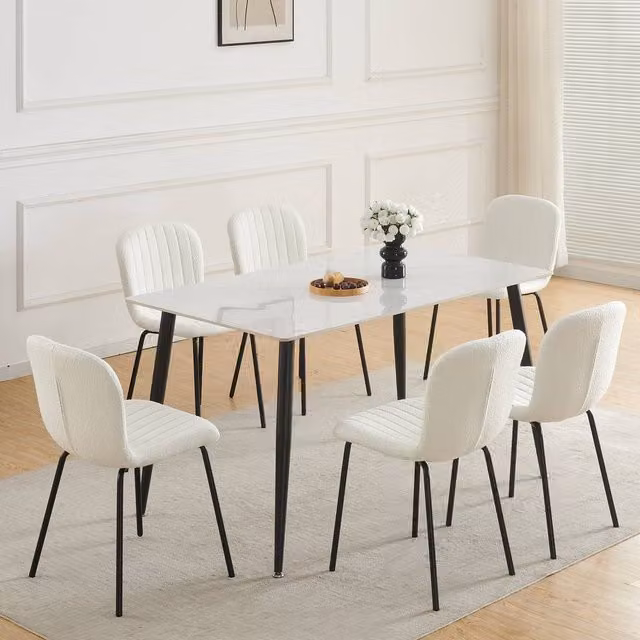 MCC Direct Bella Luxe Set of 6 Teddy Faux Fur Dining Chairs in Beige – 1