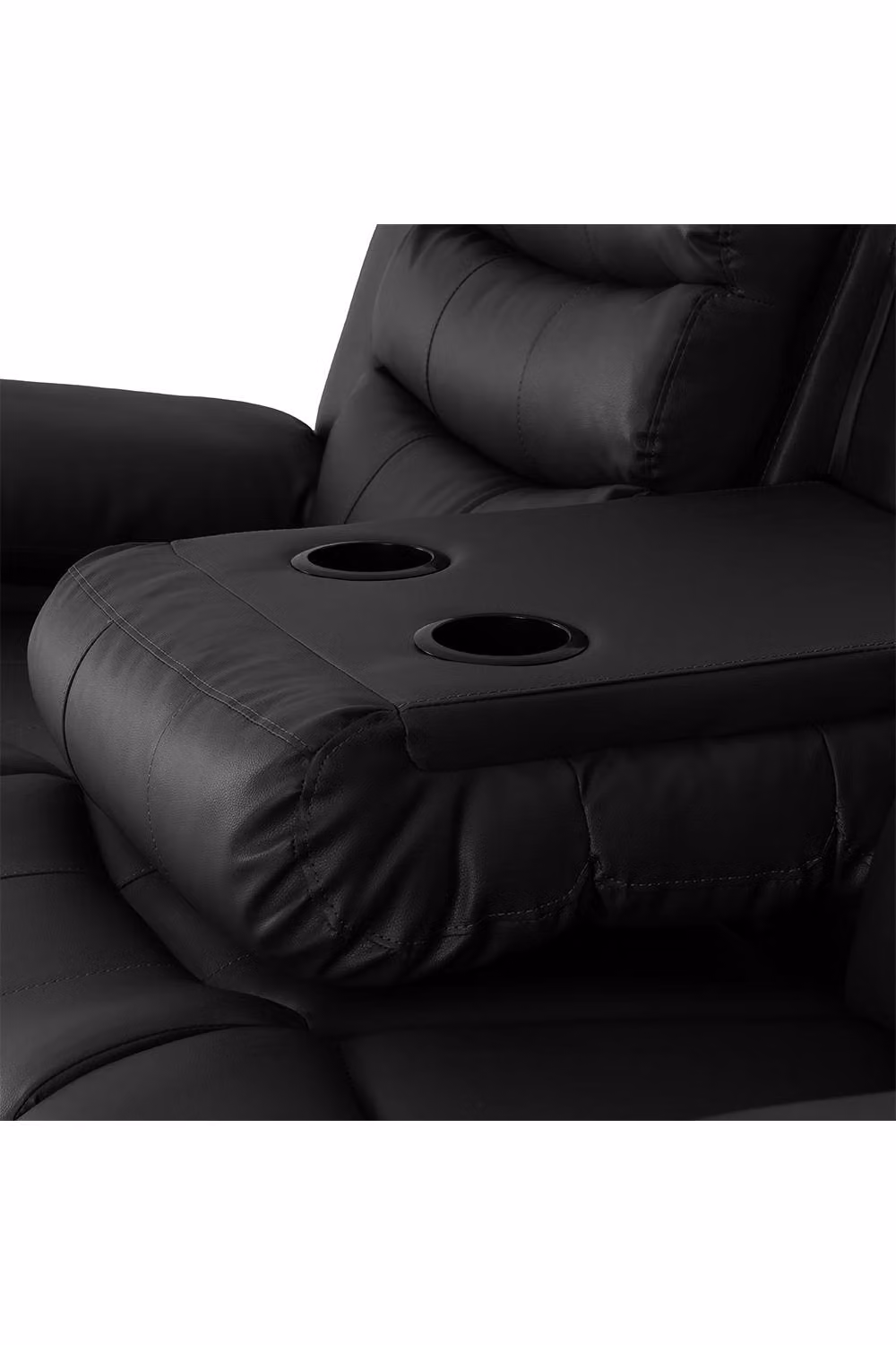 Seconique Roma 3+2 Seater Sofa Suite in Black Synthetic Leather with Armrests and Cup Holders – 4