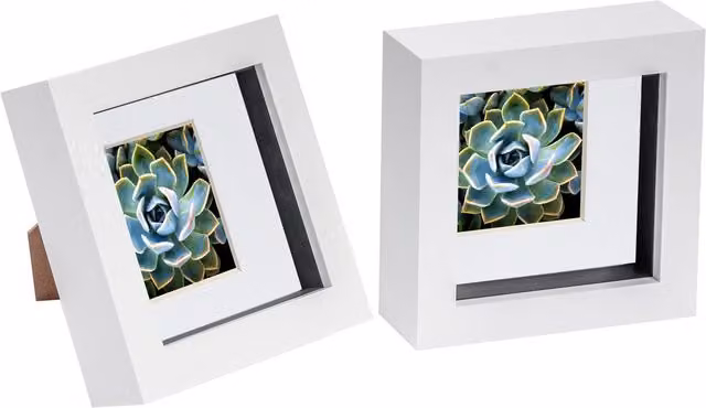 Nicola Spring Pack of 2 White Square 3D Box Photo Frames for Tabletop Display