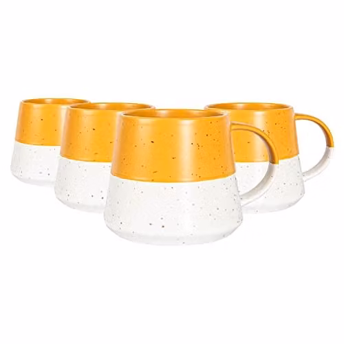 Nicola Spring Ceramic Stoneware Mug Set, Pack of 4, 370ml, Orange, Yellow and Pink