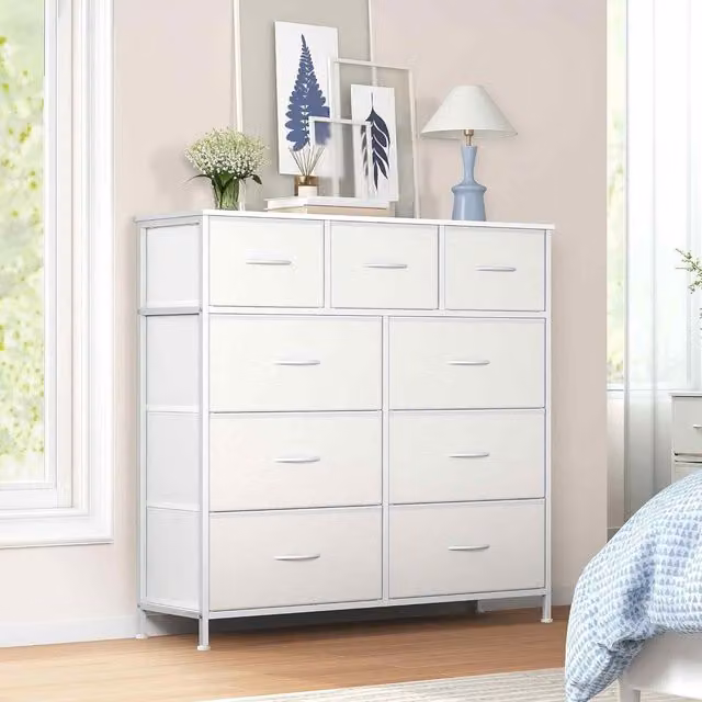 The Bazaarist 9 Drawer Fabric Chest of Drawers in White
