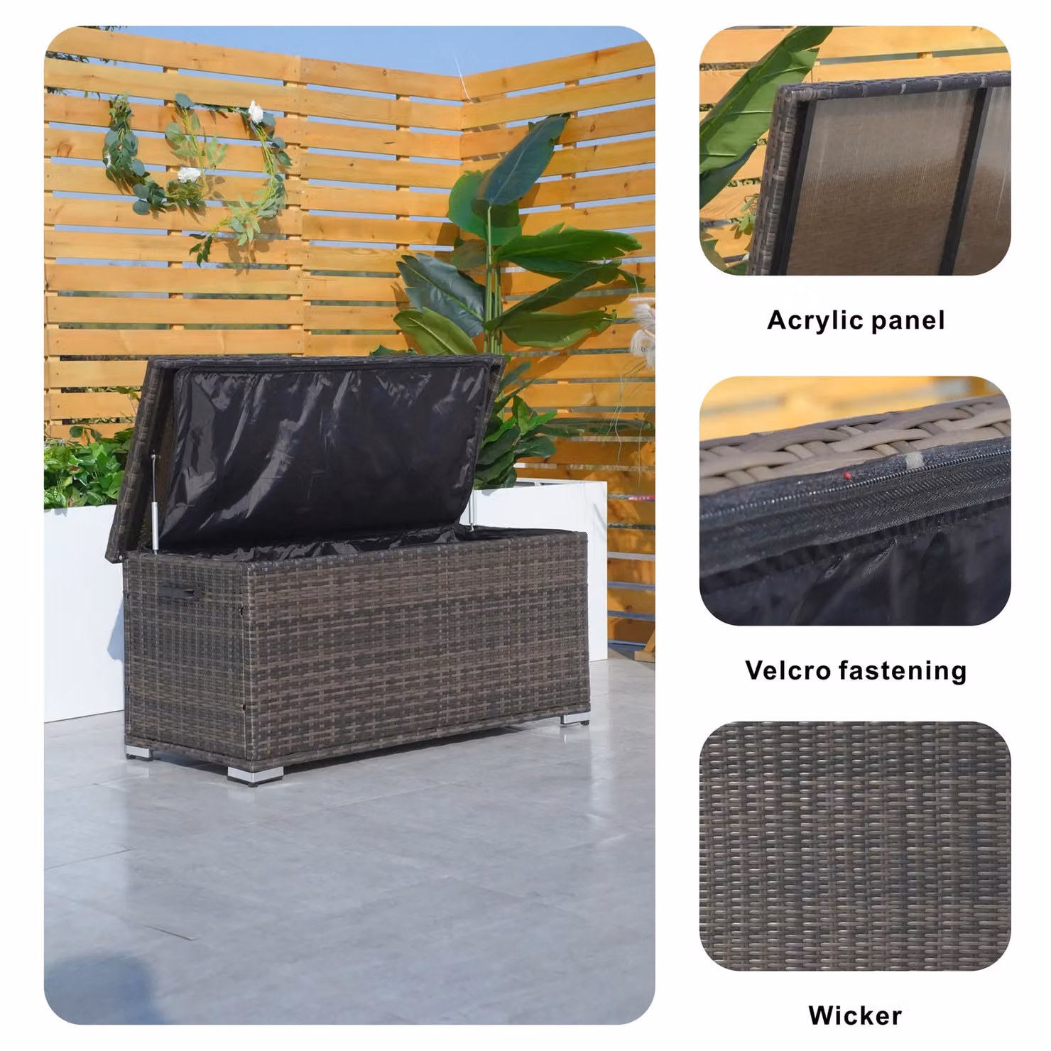Direct Wicker Brown Rattan and Aluminium Outdoor Storage Box for Garden and Patio, W/D/H: 56 x 56 x 56 cm – 4